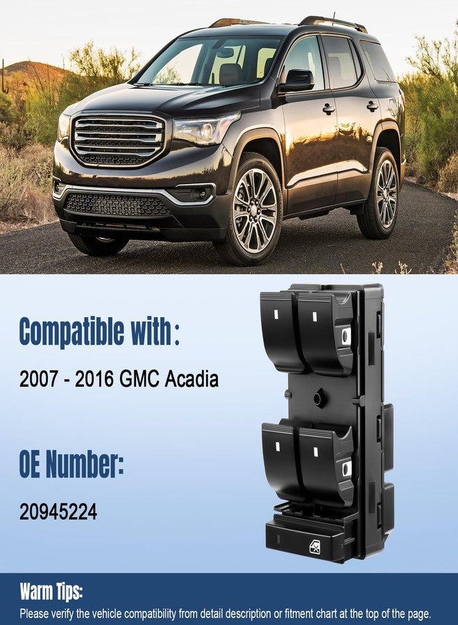 LCWRGS مفتاح نافذة كهربائية LCWRGS متوافق مع GMC Acadia موديلات 2007-2016، مفتاح التحكم الرئيسي لنافذة جانب السائق، 20945224 - Image 2